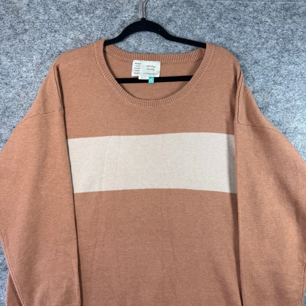 Saturday Sunday by Anthropologie Tan Cream Striped Relaxed Fit Sweater Size 2X